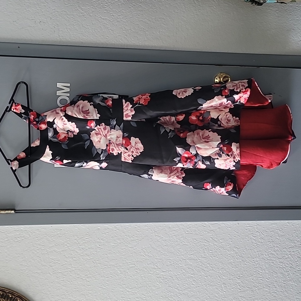 Trixxi Black and Pink Floral High Low Dress